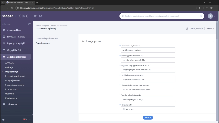 Ustawienia fraz językowych