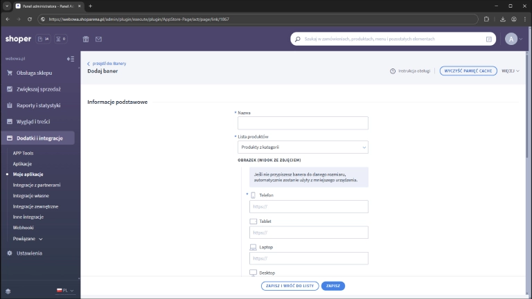 Dodawanie banera w szablonie w technologii RWD