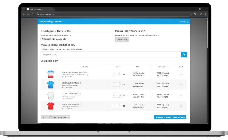Podgląd działania aplikacji w szablonie w technologii RWD