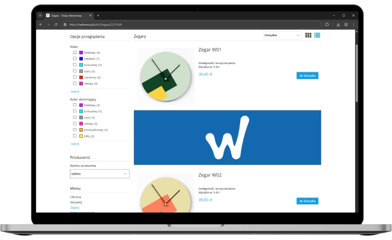 Podgląd działania aplikacji w szablonie w technologii RWD
