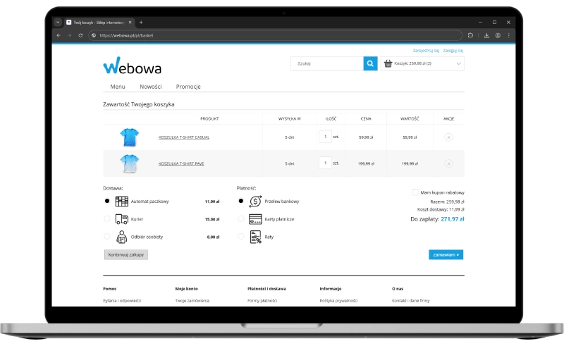 Podgląd działania aplikacji w szablonie w technologii RWD