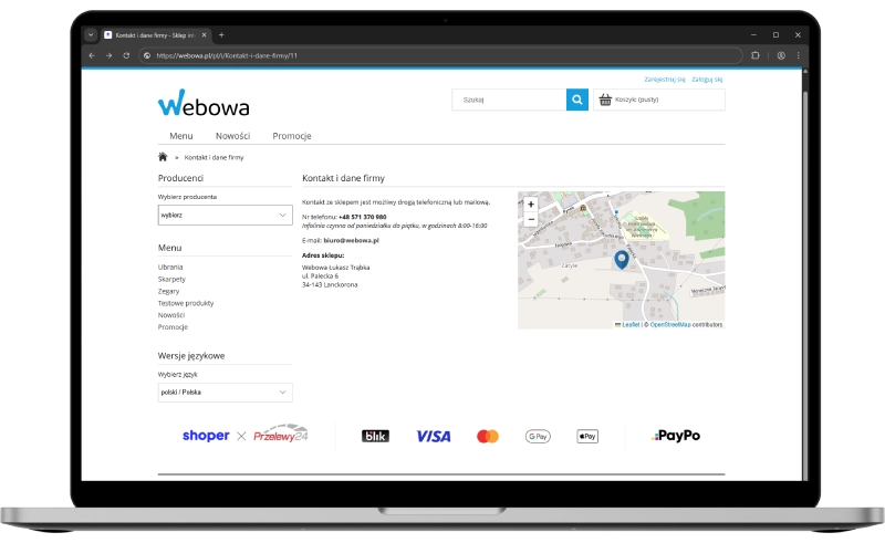 Podgląd działania aplikacji w szablonie w technologii RWD