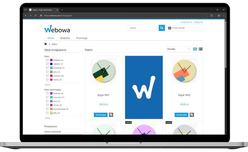 Podgląd działania aplikacji w szablonie w technologii RWD