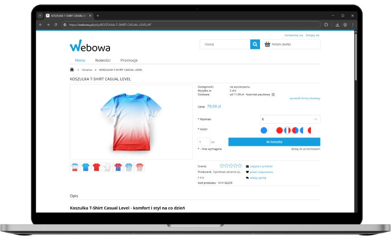 Podgląd działania aplikacji w szablonie w technologii RWD