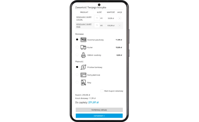 Podgląd działania aplikacji w szablonie w technologii RWD