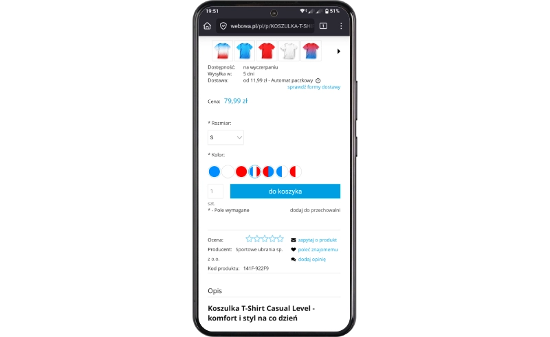 Podgląd działania aplikacji w szablonie w technologii RWD