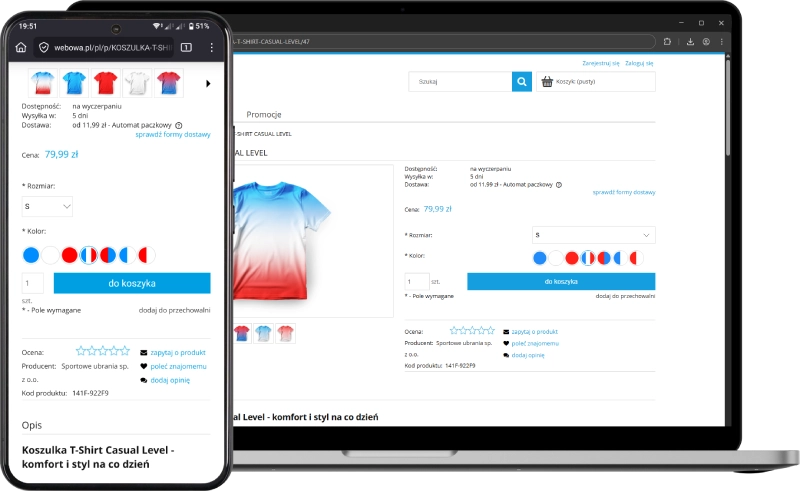 Podgląd działania aplikacji w szablonie w technologii RWD