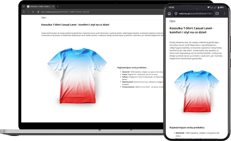 Podgląd działania aplikacji w szablonie w technologii RWD