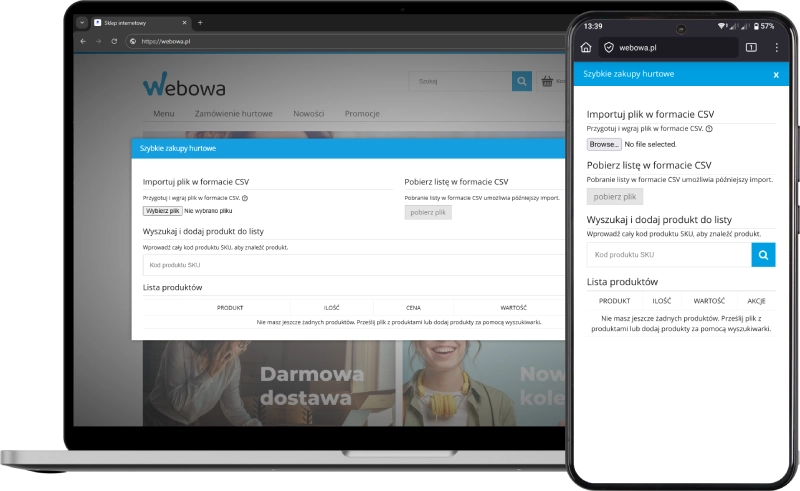 Podgląd działania aplikacji w szablonie w technologii RWD