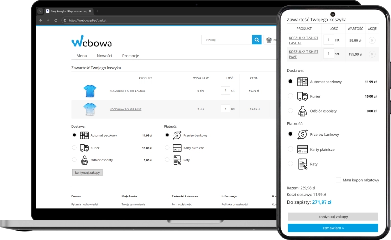 Podgląd działania aplikacji w szablonie w technologii RWD