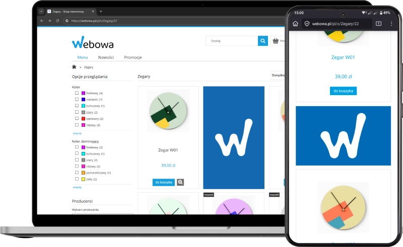 Podgląd działania aplikacji w szablonie w technologii RWD