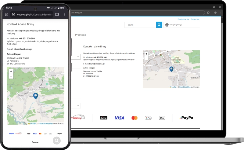 Podgląd działania aplikacji w szablonie w technologii RWD